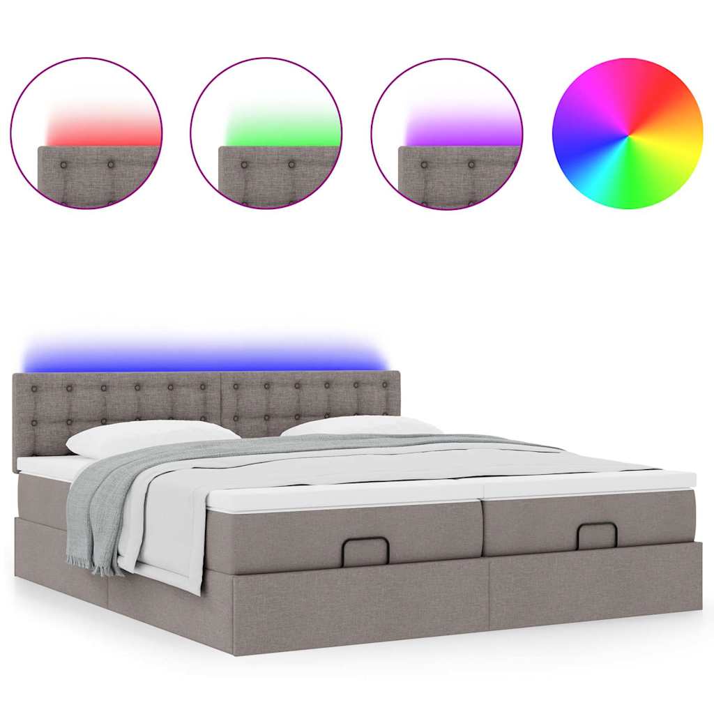 Οθωμανικό κρεβάτι με στρώματα & LEDs Taupe 200x200cm ύφασμα - Pakobazaar