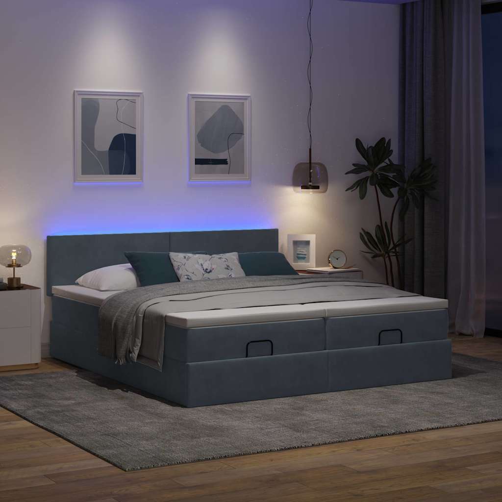 Οθωμανικό κρεβάτι με στρώματα & LEDs Σκούρο γκρι Βελούδο - Pakobazaar