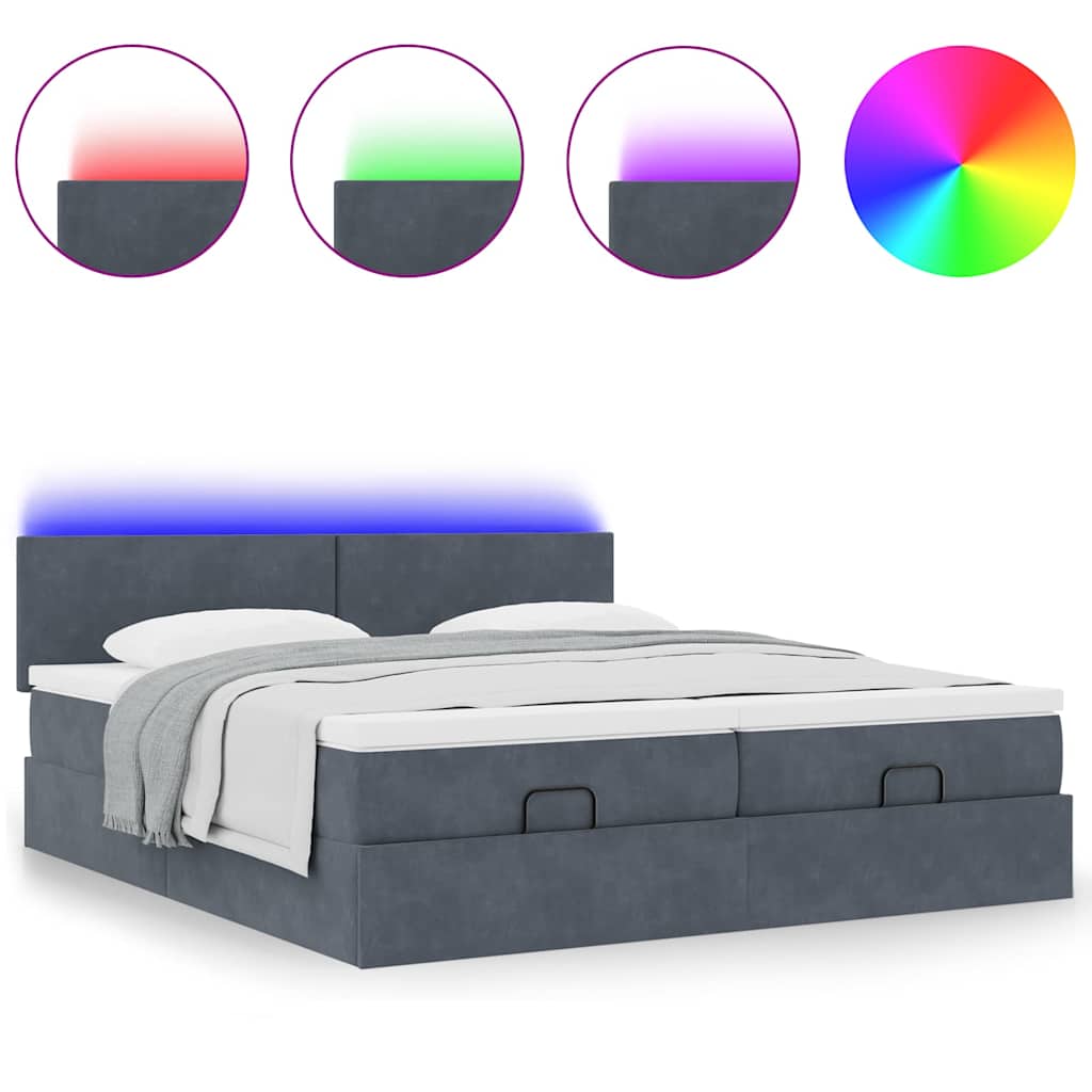 Οθωμανικό κρεβάτι με στρώματα & LEDs Σκούρο γκρι Βελούδο - Pakobazaar
