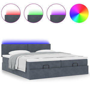 Οθωμανικό κρεβάτι με στρώματα & LEDs Σκούρο γκρι Βελούδο - Pakobazaar