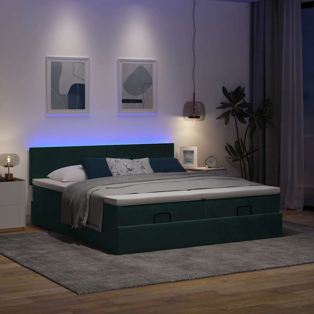 Οθωμανικό κρεβάτι με στρώματα & LEDs Σκούρο πράσινο Βελούδο - Pakobazaar