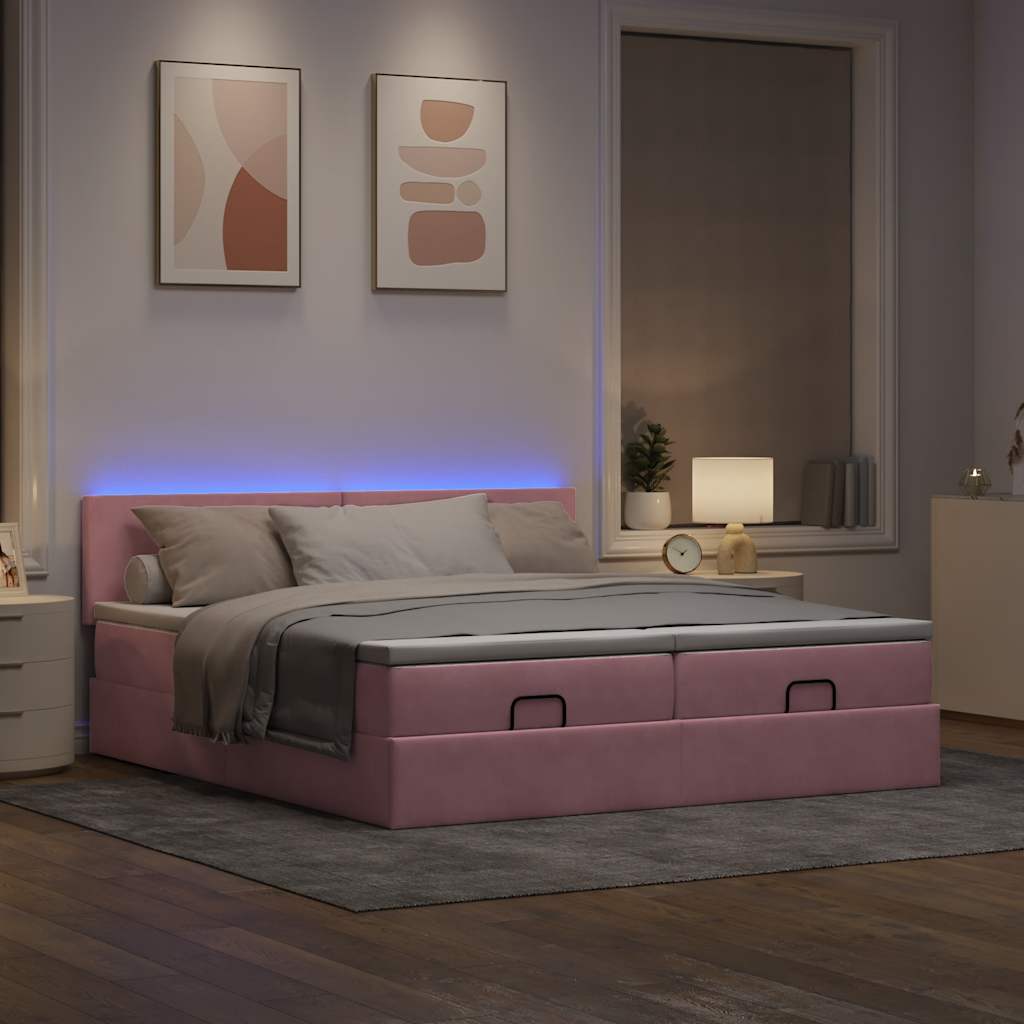 Οθωμανικό κρεβάτι με στρώματα & LEDs Ροζ 160x200cm Velvet - Pakobazaar