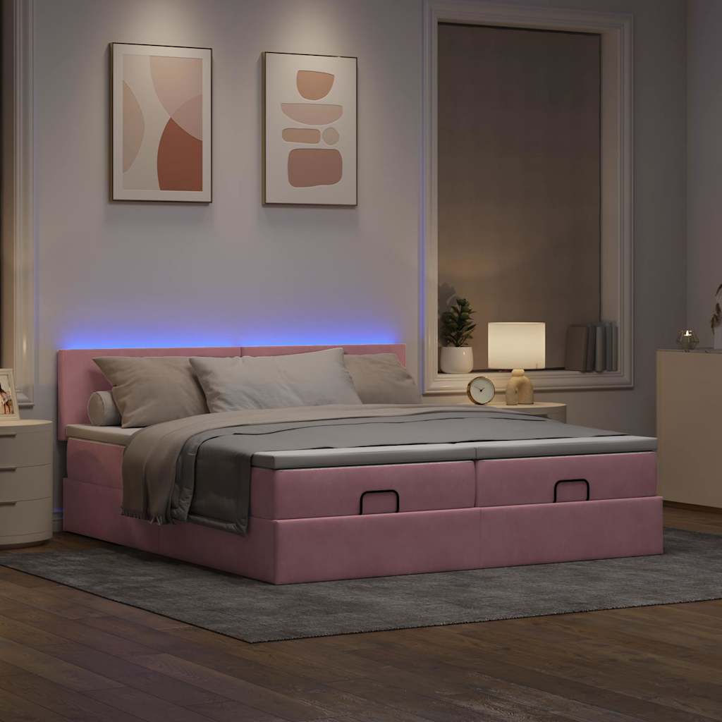 Οθωμανικό κρεβάτι με στρώματα & LEDs Ροζ 180x200cm Velvet - Pakobazaar