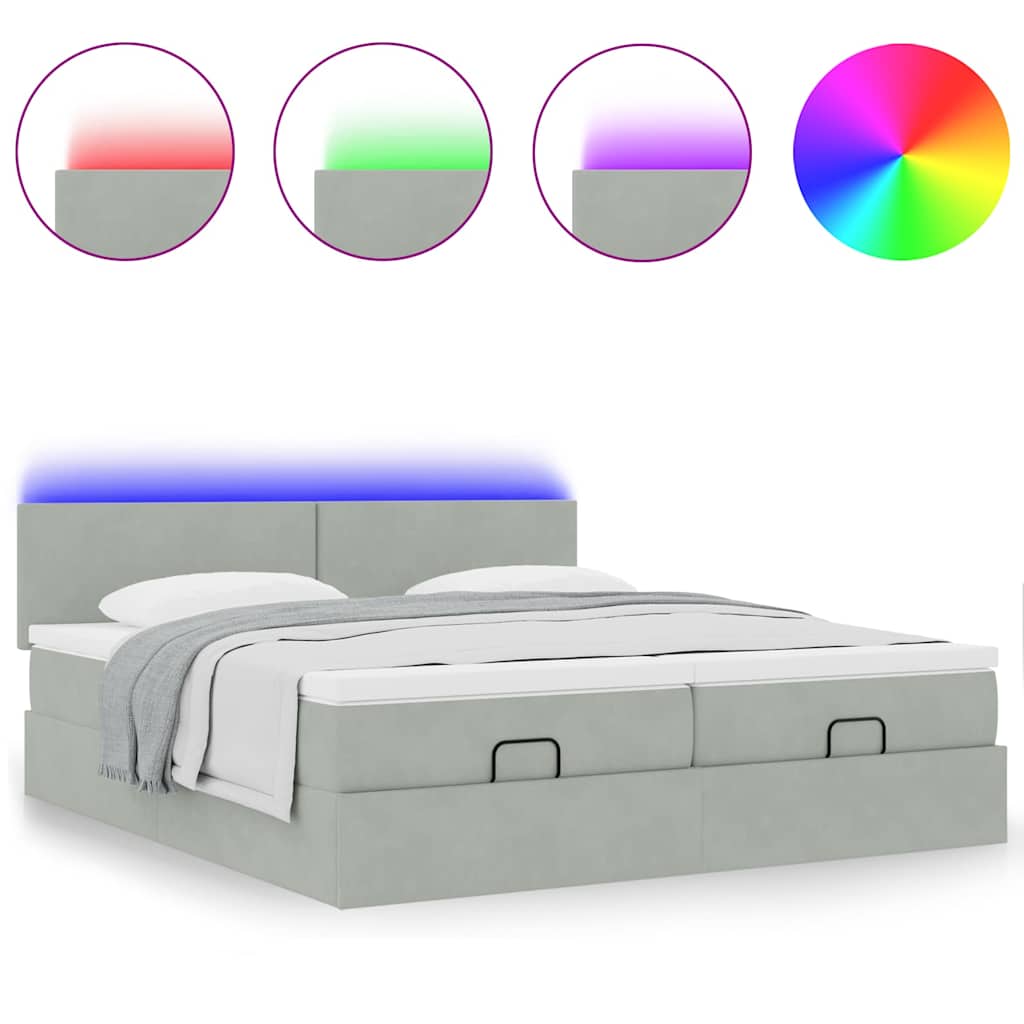 Οθωμανικό κρεβάτι με στρώματα & LEDs Ανοιχτό γκρι Βελούδο - Pakobazaar
