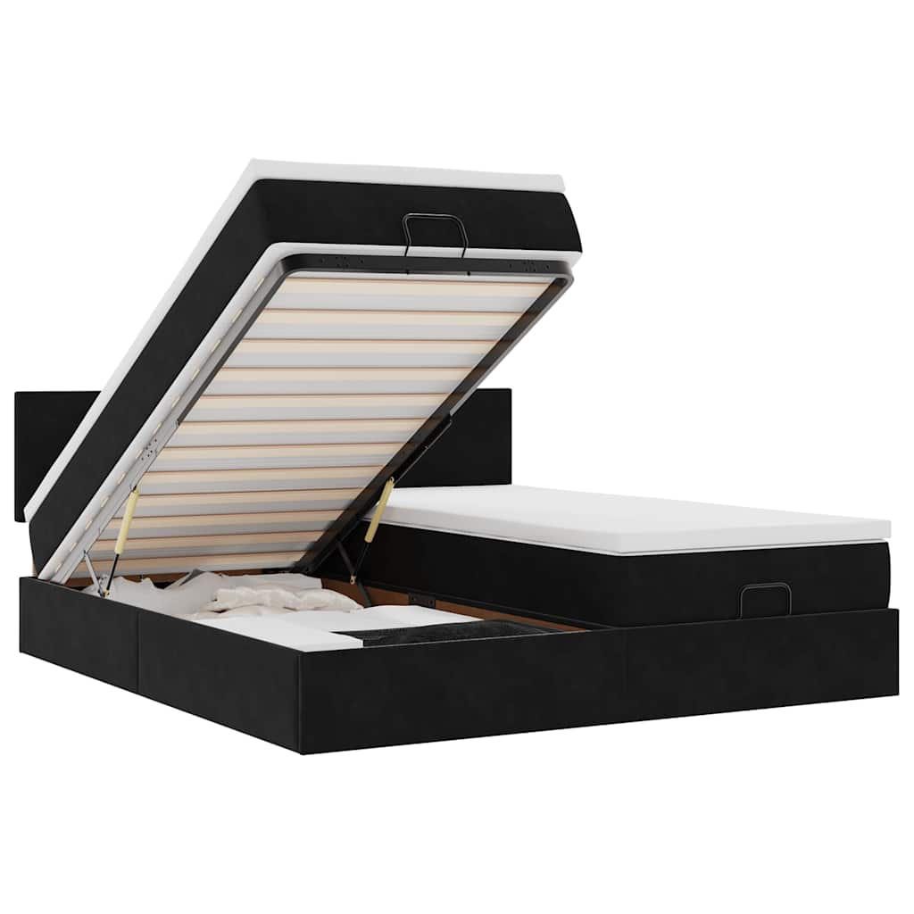 Οθωμανικό κρεβάτι με στρώματα & LEDs Μαύρο 200x200cm Velvet