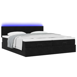 Οθωμανικό κρεβάτι με στρώματα & LEDs Μαύρο 200x200cm Velvet