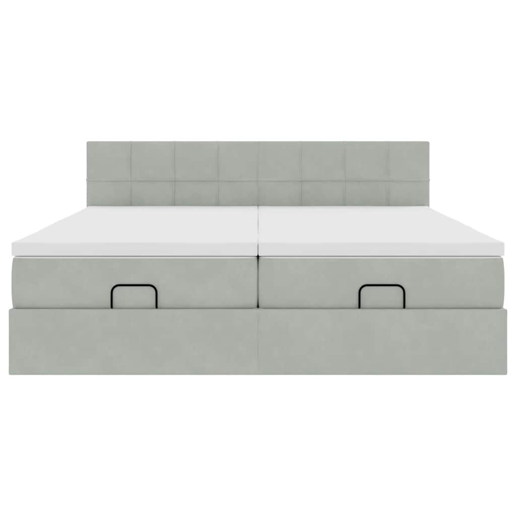 Οθωμανικό κρεβάτι με στρώματα & LEDs Ανοιχτό γκρι Βελούδο - Pakobazaar