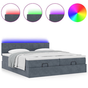 Οθωμανικό κρεβάτι με στρώματα & LEDs Σκούρο γκρι Βελούδο - Pakobazaar