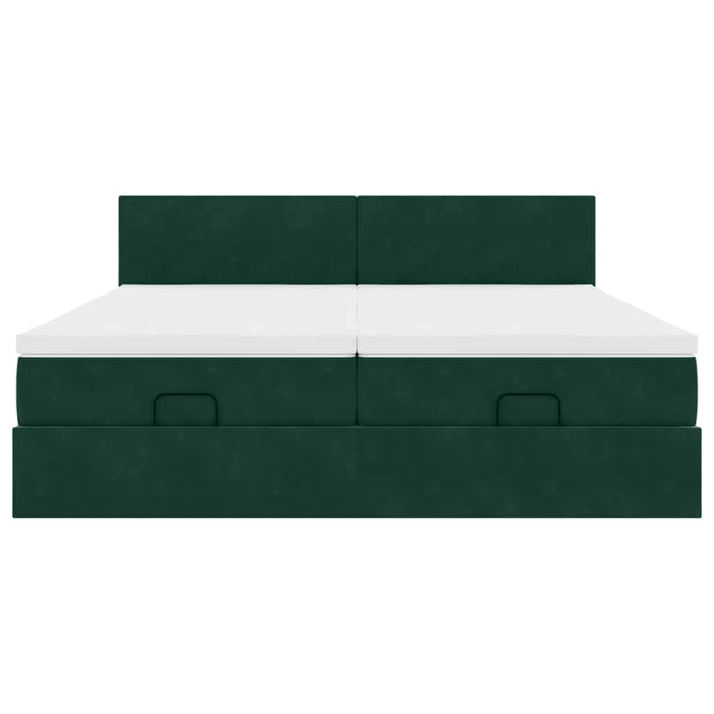 Οθωμανικό κρεβάτι με στρώματα & LEDs Σκούρο πράσινο Βελούδο - Pakobazaar