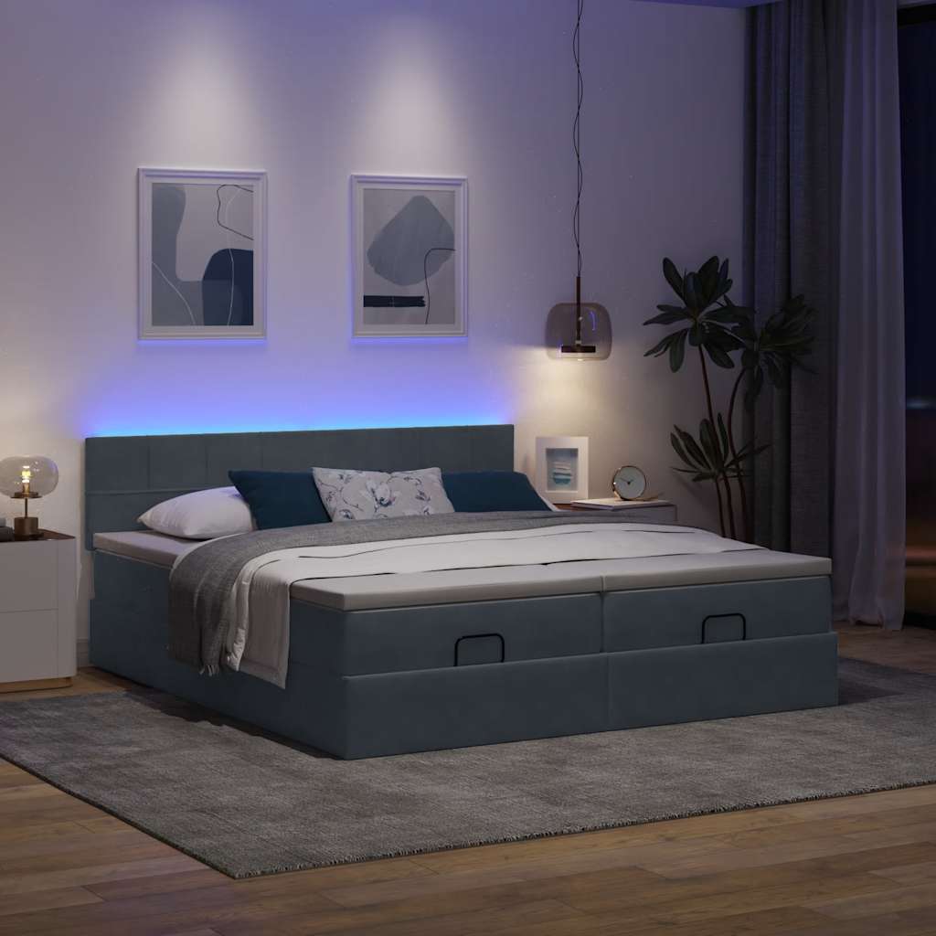 Οθωμανικό κρεβάτι με στρώματα & LEDs Σκούρο γκρι Velvet - Pakobazaar
