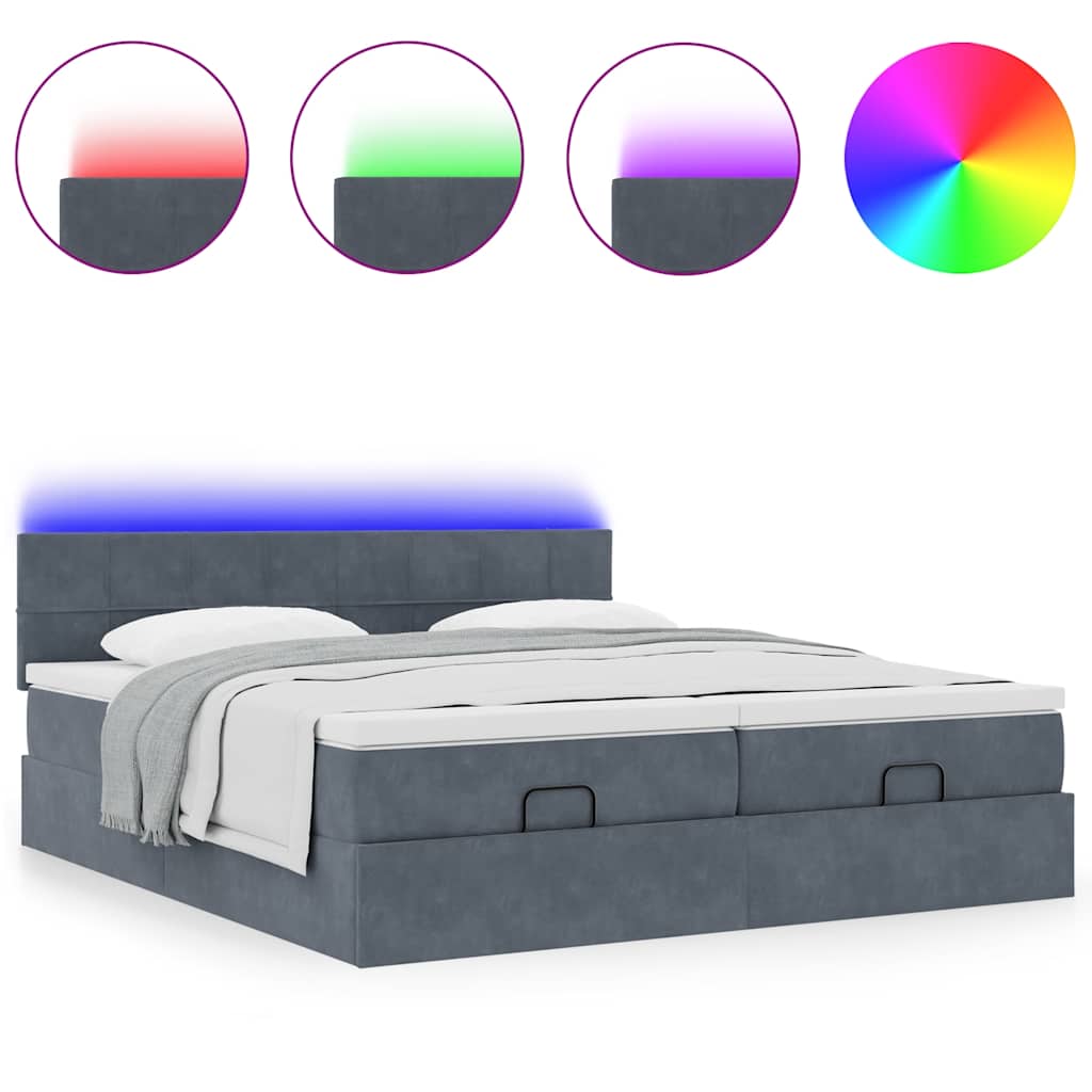 Οθωμανικό κρεβάτι με στρώματα & LEDs Σκούρο γκρι Velvet - Pakobazaar