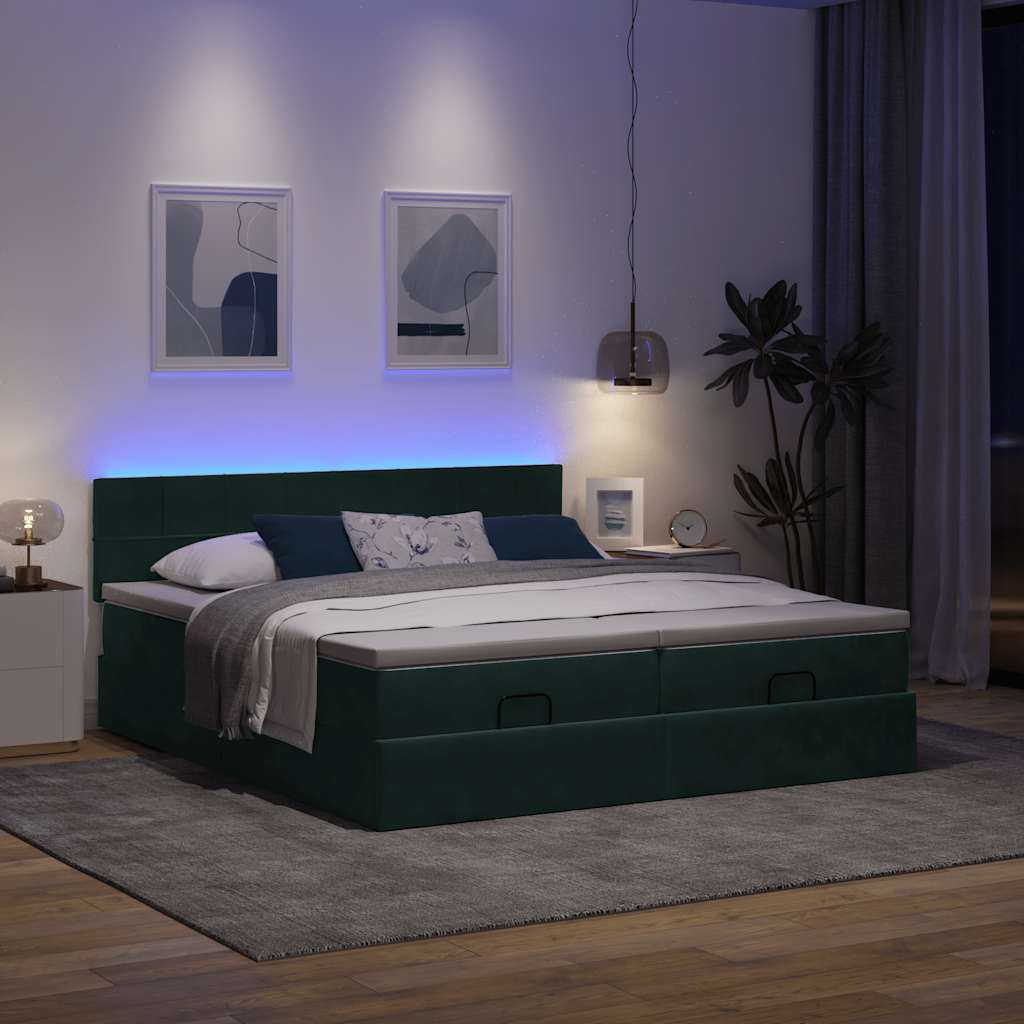Οθωμανικό κρεβάτι με στρώματα&LEDs Dark Green 180x200cm Velvet - Pakobazaar