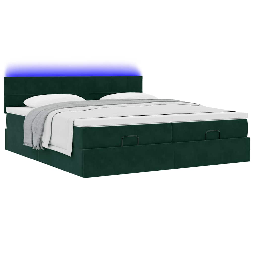 Οθωμανικό κρεβάτι με στρώματα&LEDs Dark Green 180x200cm Velvet - Pakobazaar