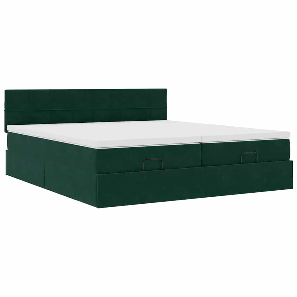 Οθωμανικό κρεβάτι με στρώματα&LEDs Dark Green 180x200cm Velvet - Pakobazaar