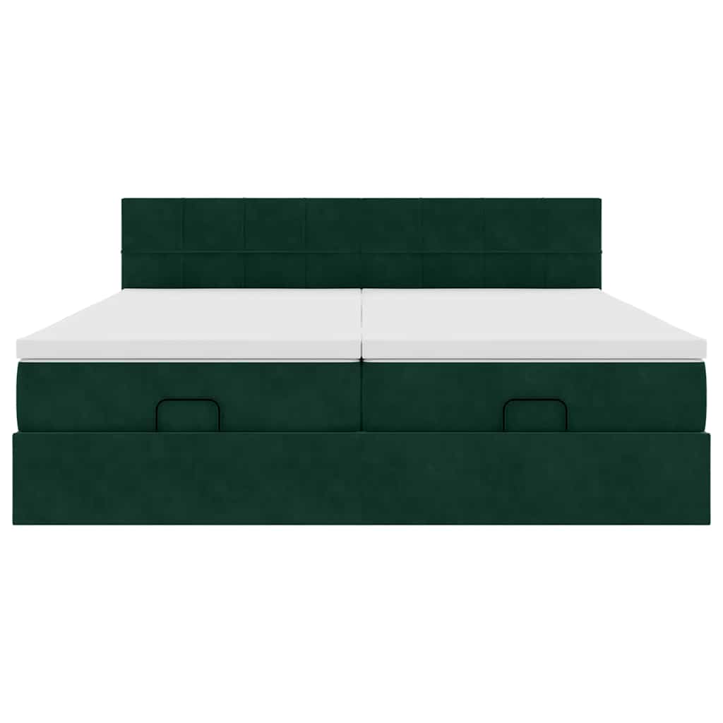 Οθωμανικό κρεβάτι με στρώματα&LEDs Dark Green 180x200cm Velvet - Pakobazaar