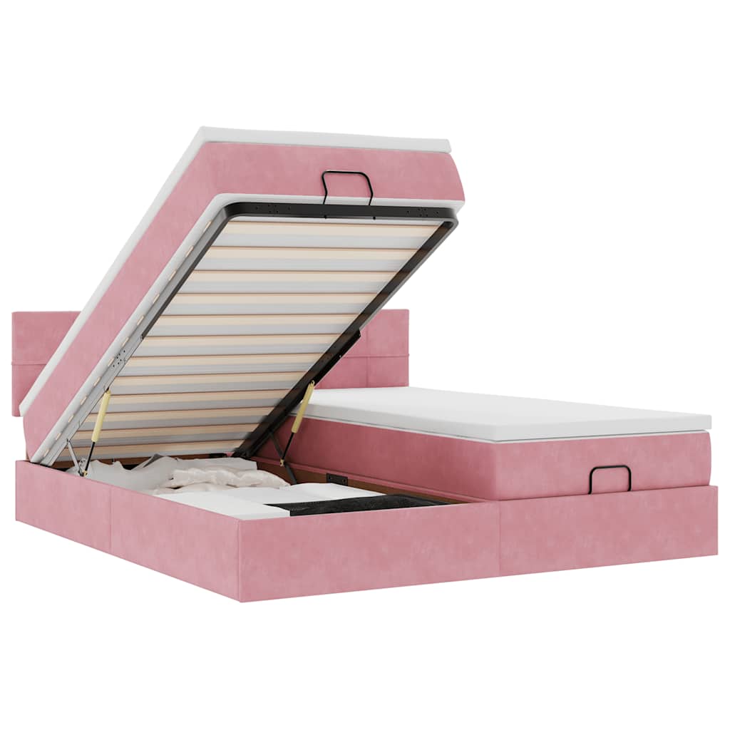 Οθωμανικό κρεβάτι με στρώματα & LEDs Ροζ 180x200cm Velvet