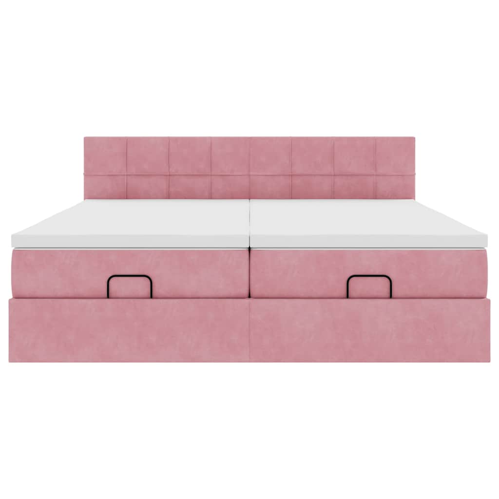 Οθωμανικό κρεβάτι με στρώματα & LEDs Ροζ 180x200cm Velvet