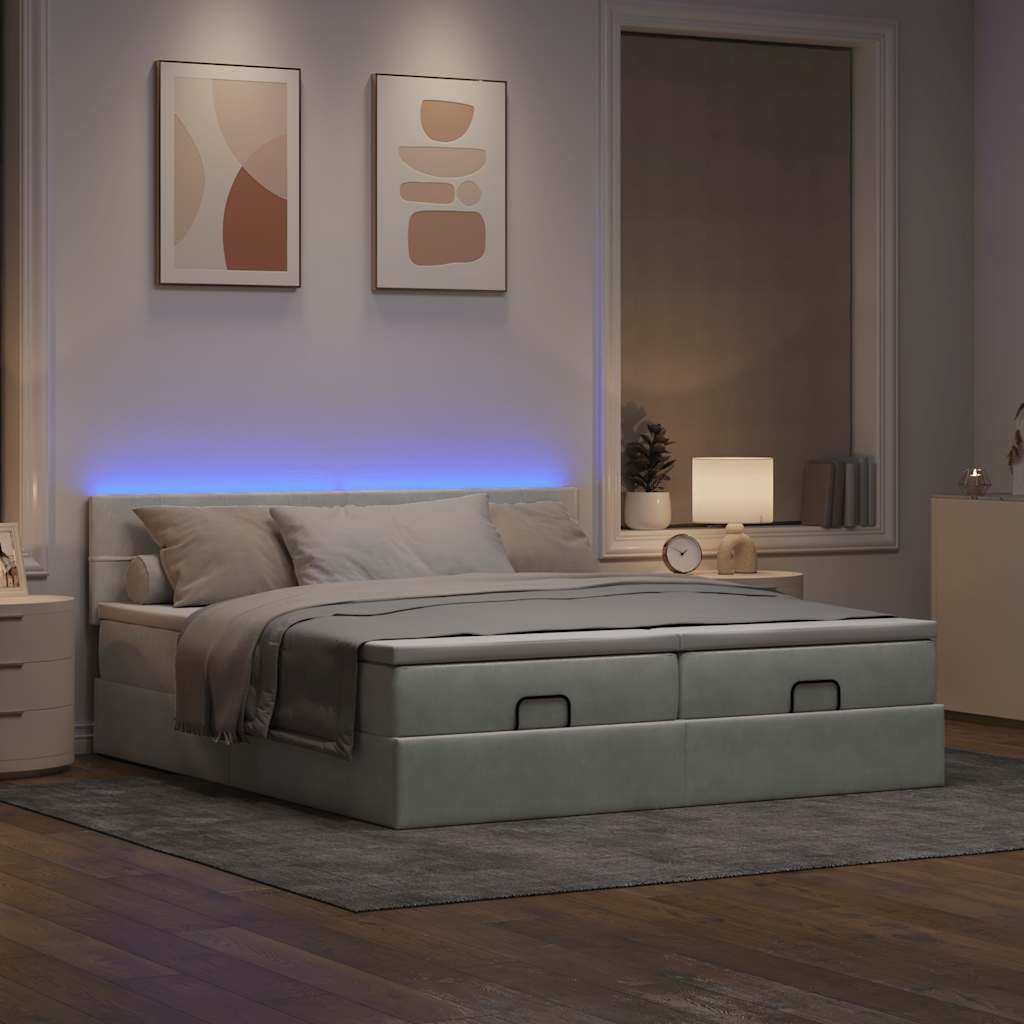 Οθωμανικό κρεβάτι με στρώματα & LEDs Ανοιχτό γκρι Βελούδο - Pakobazaar