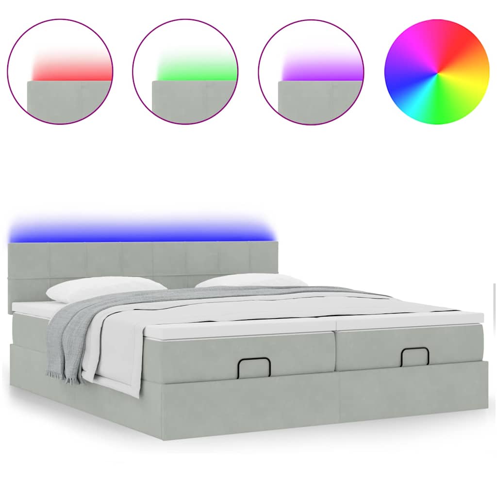 Οθωμανικό κρεβάτι με στρώματα & LEDs Ανοιχτό γκρι Βελούδο - Pakobazaar