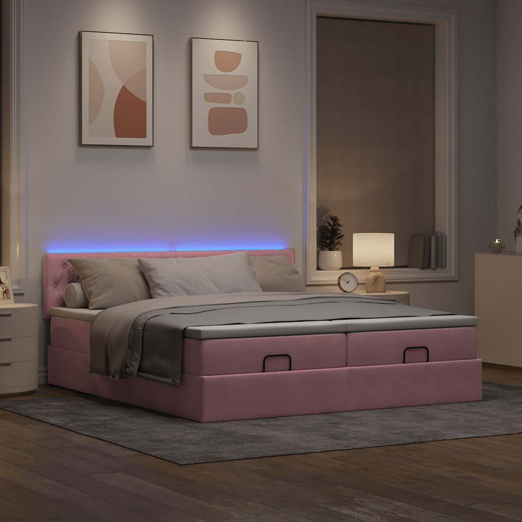 Οθωμανικό κρεβάτι με στρώματα & LEDs Ροζ 160x200cm Velvet - Pakobazaar