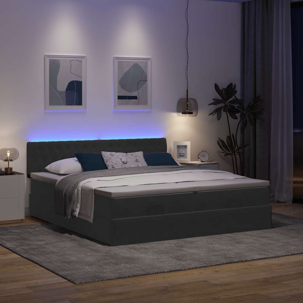 Οθωμανικό κρεβάτι με στρώματα & LEDs Μαύρο 180x200cm Velvet - Pakobazaar