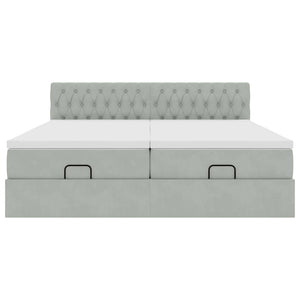 Οθωμανικό κρεβάτι με στρώματα & LEDs Ανοιχτό γκρι Βελούδο - Pakobazaar