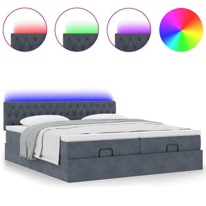 Οθωμανικό κρεβάτι με στρώματα & LEDs Σκούρο γκρι Βελούδο - Pakobazaar