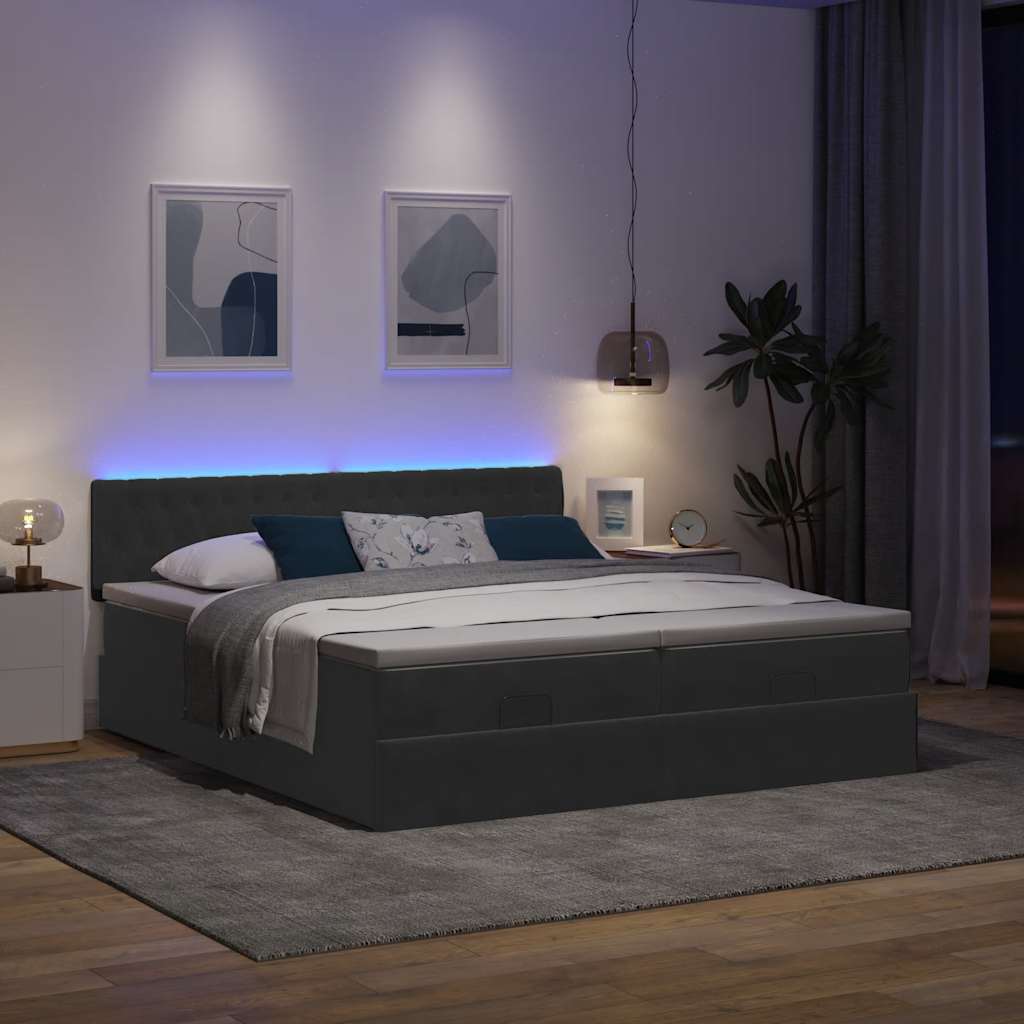 Οθωμανικό κρεβάτι με στρώματα & LEDs Μαύρο 200x200cm Velvet - Pakobazaar