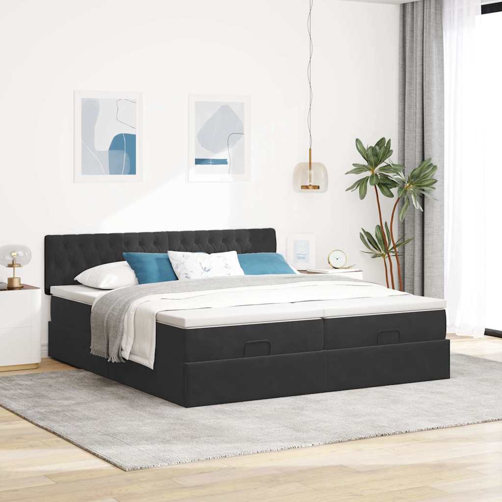 Οθωμανικό κρεβάτι με στρώματα & LEDs Μαύρο 200x200cm Velvet - Pakobazaar