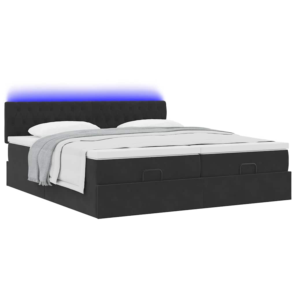 Οθωμανικό κρεβάτι με στρώματα & LEDs Μαύρο 200x200cm Velvet - Pakobazaar