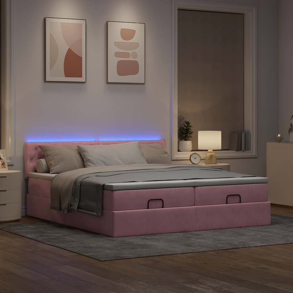 Οθωμανικό κρεβάτι με στρώματα & LEDs Ροζ 200x200cm Velvet - Pakobazaar