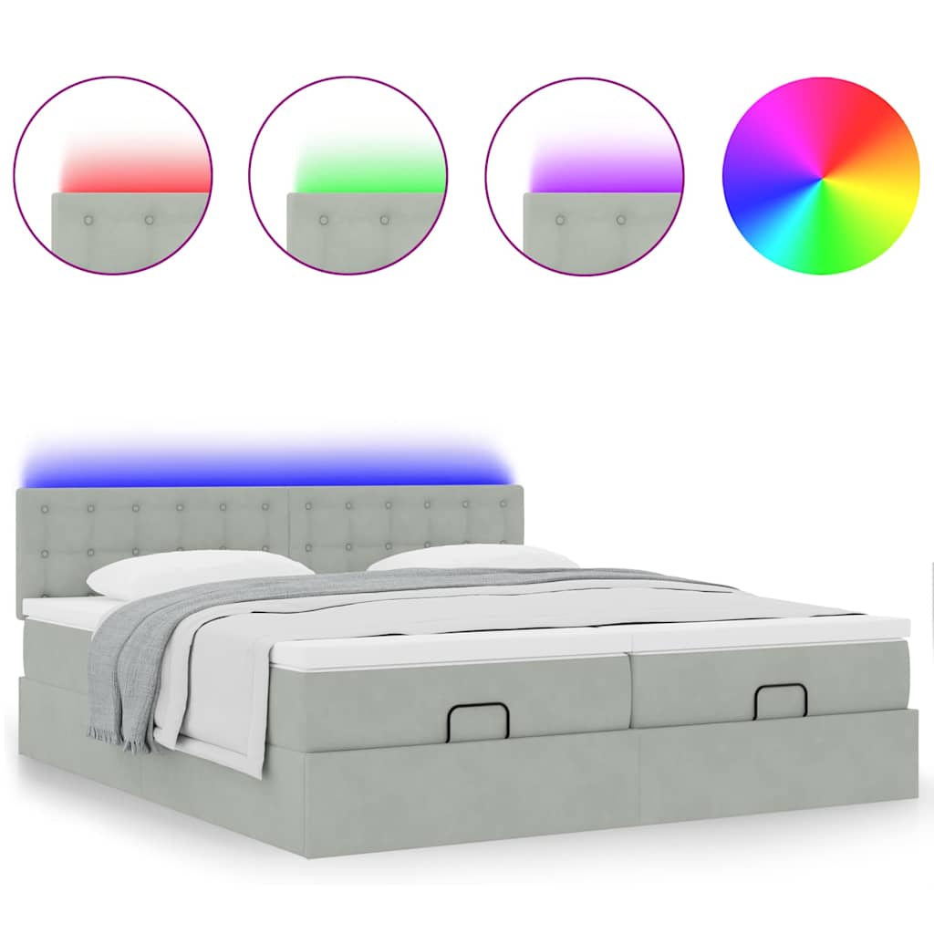 Οθωμανικό κρεβάτι με στρώματα & LEDs Ανοιχτό γκρι Βελούδο - Pakobazaar