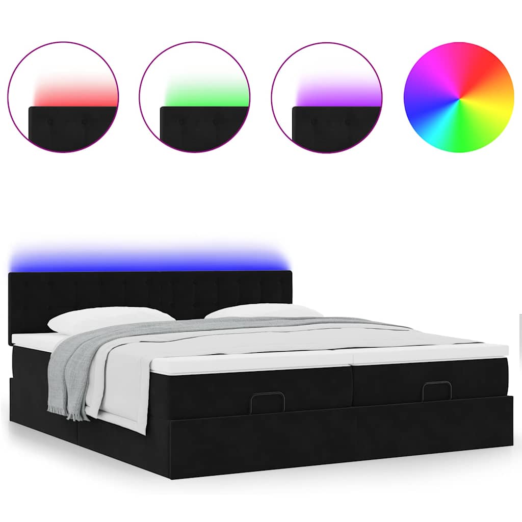 Οθωμανικό κρεβάτι με στρώματα & LEDs Μαύρο 200x200cm Velvet - Pakobazaar