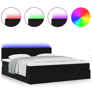 Οθωμανικό κρεβάτι με στρώματα & LEDs Μαύρο 200x200cm Velvet - Pakobazaar