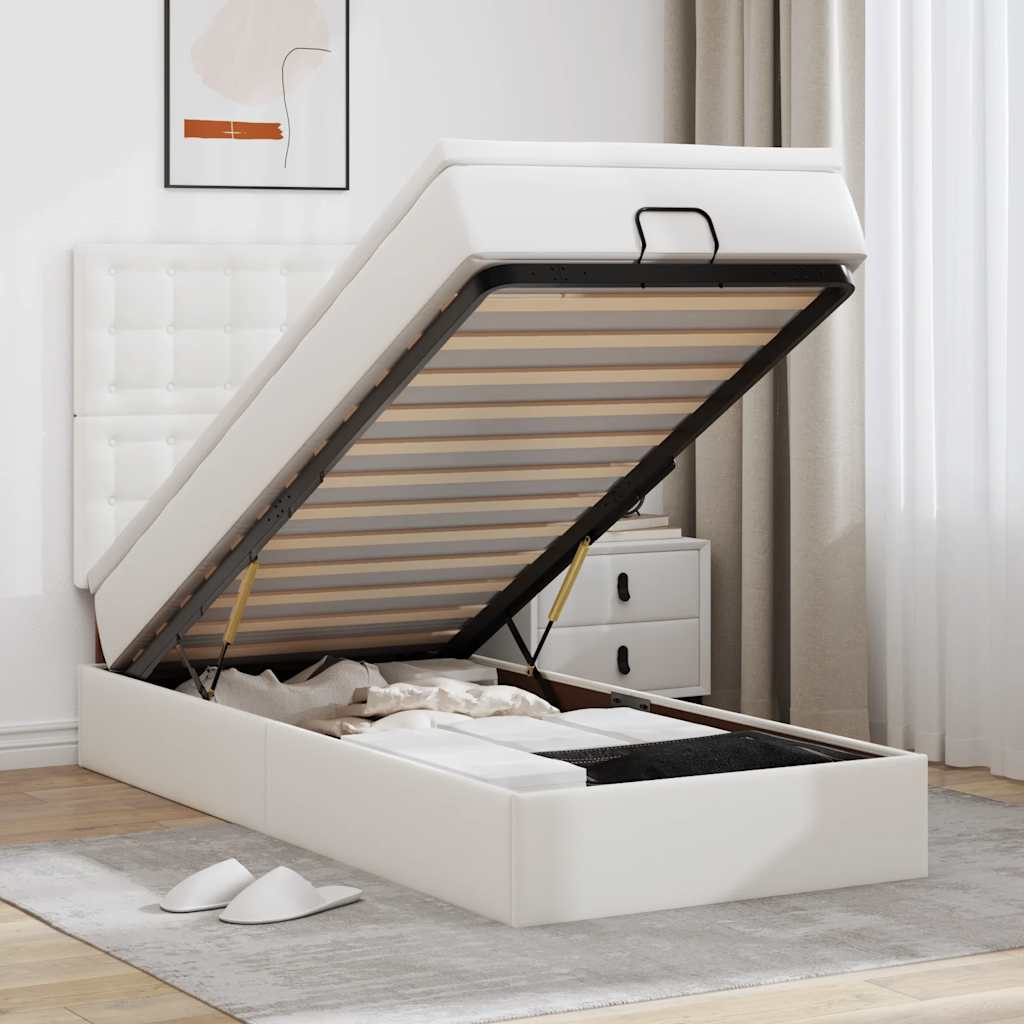 Οθωμανικό κρεβάτι με στρώμα Λευκό 80x200cm Faux Leather - Pakobazaar