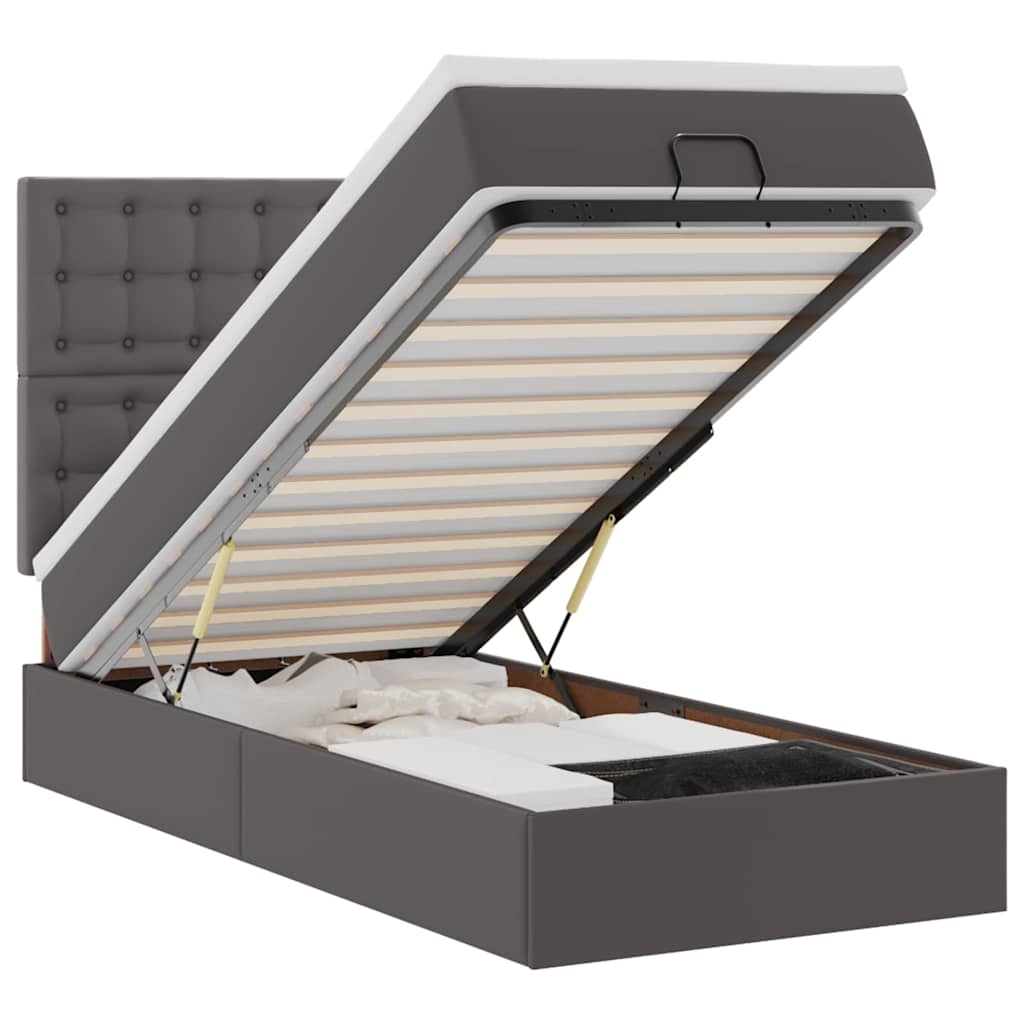Οθωμανικό κρεβάτι με στρώμα Γκρι 90x190cm Faux Leather - Pakobazaar