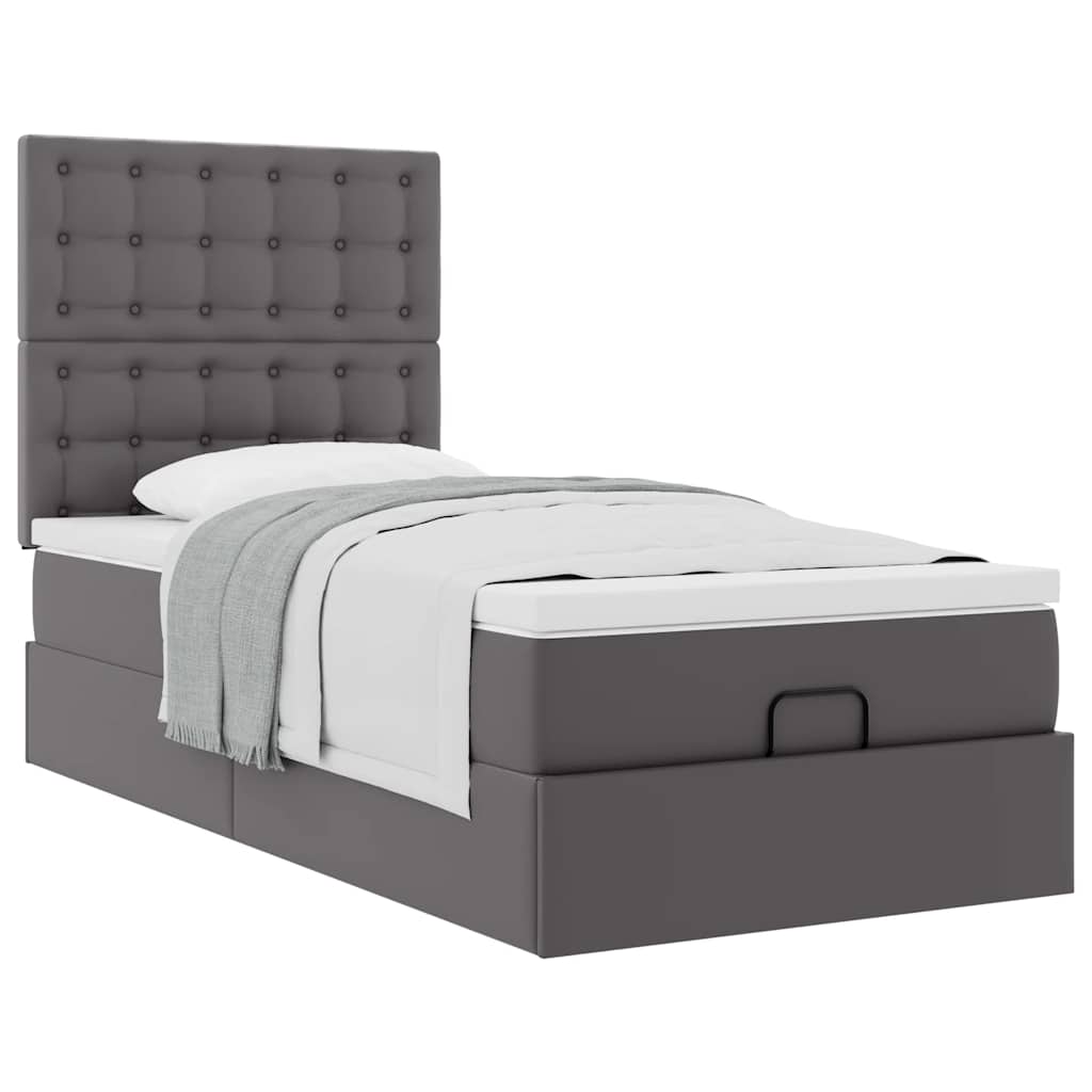Οθωμανικό κρεβάτι με στρώμα Γκρι 90x190cm Faux Leather - Pakobazaar