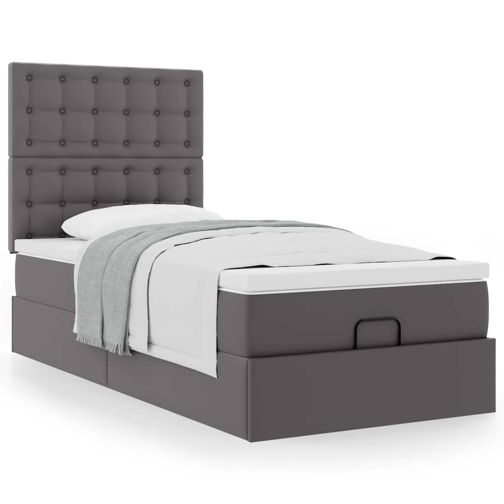 Οθωμανικό κρεβάτι με στρώμα Γκρι 90x190cm Faux Leather - Pakobazaar
