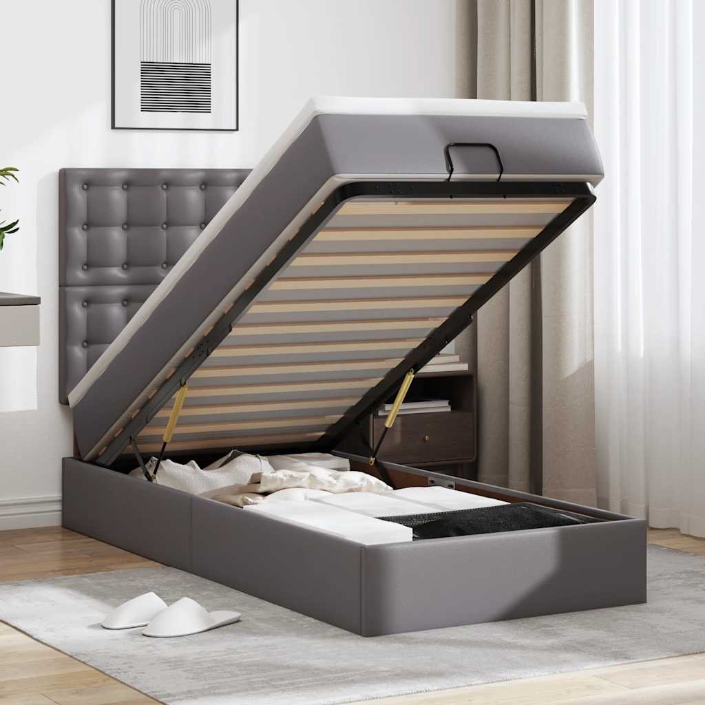 Οθωμανικό κρεβάτι με στρώμα Γκρι 90x190cm Faux Leather - Pakobazaar