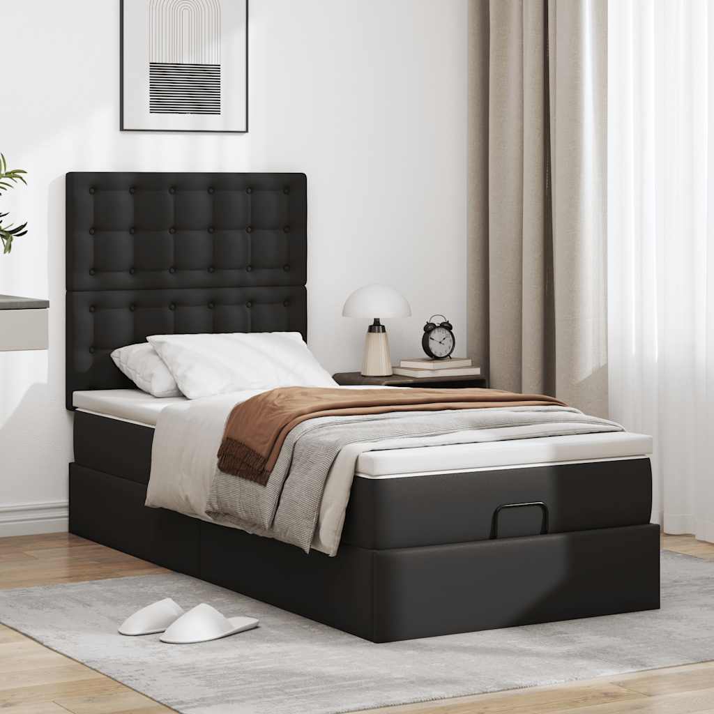 Οθωμανικό κρεβάτι με στρώμα Μαύρο 90x200cm Faux Leather