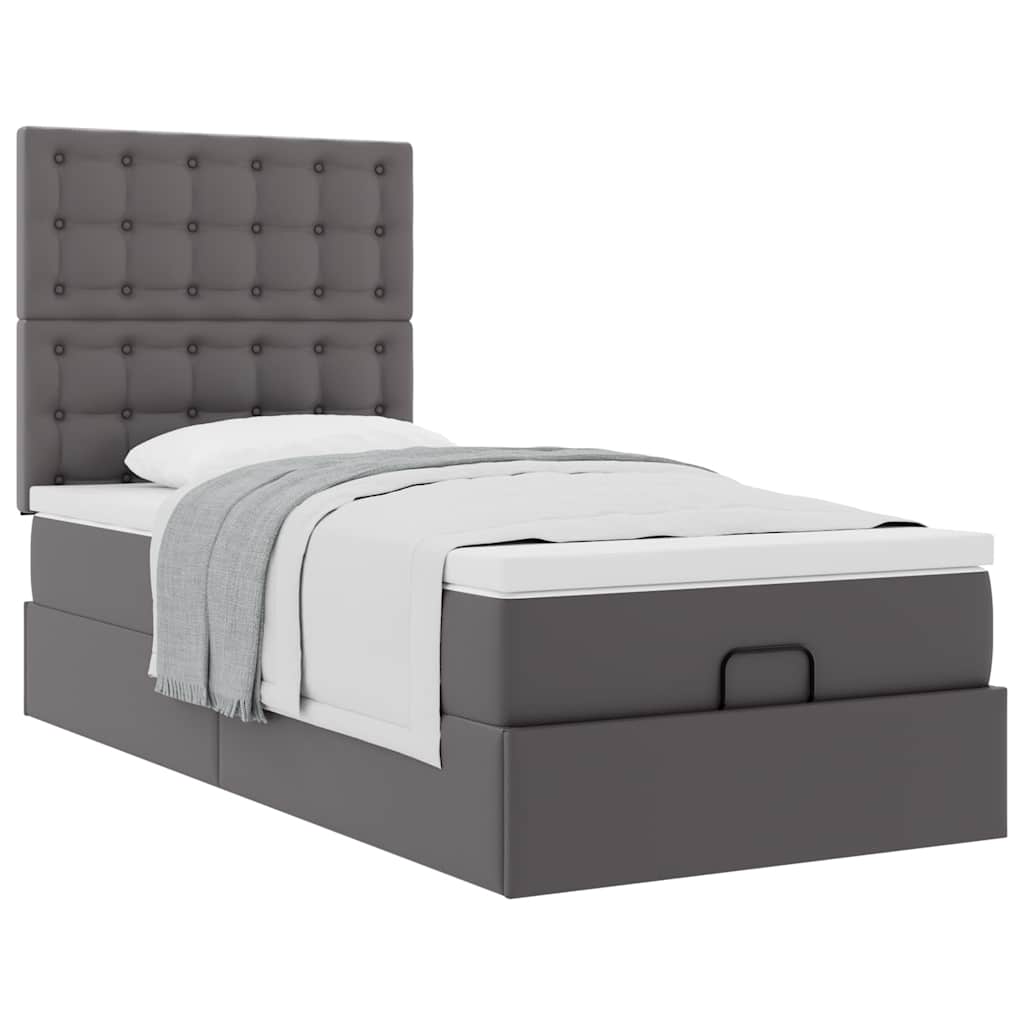 Οθωμανικό κρεβάτι με στρώμα Γκρι 100x200cm Faux Leather - Pakobazaar