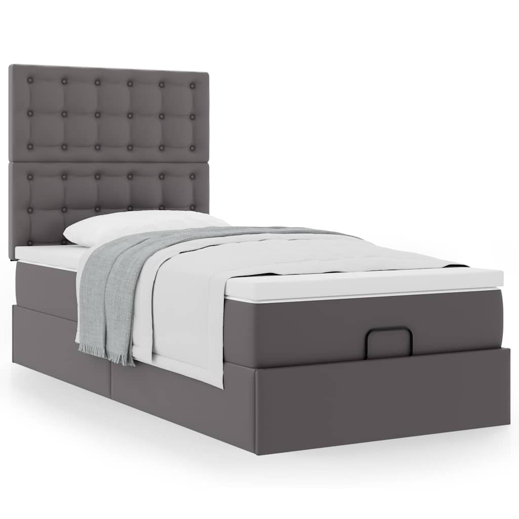 Οθωμανικό κρεβάτι με στρώμα Γκρι 100x200cm Faux Leather - Pakobazaar