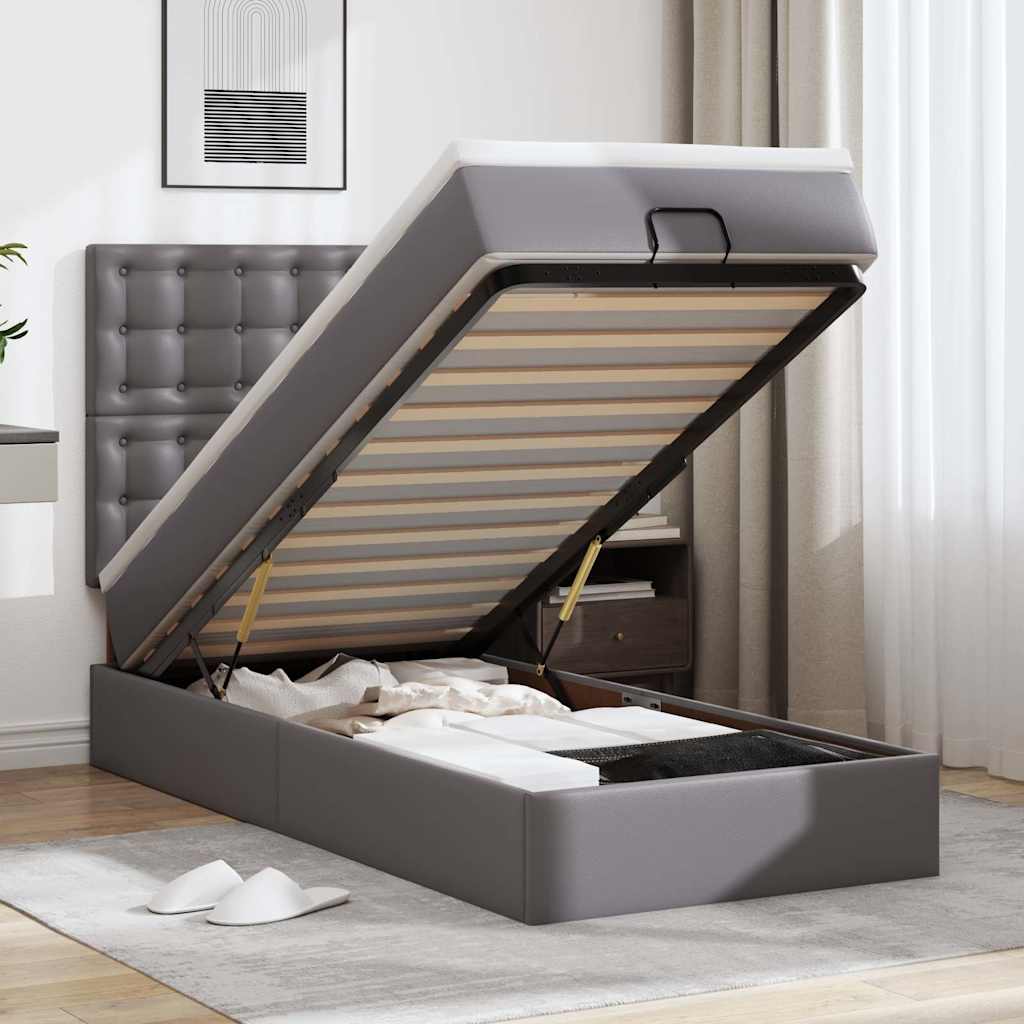 Οθωμανικό κρεβάτι με στρώμα Γκρι 100x200cm Faux Leather - Pakobazaar