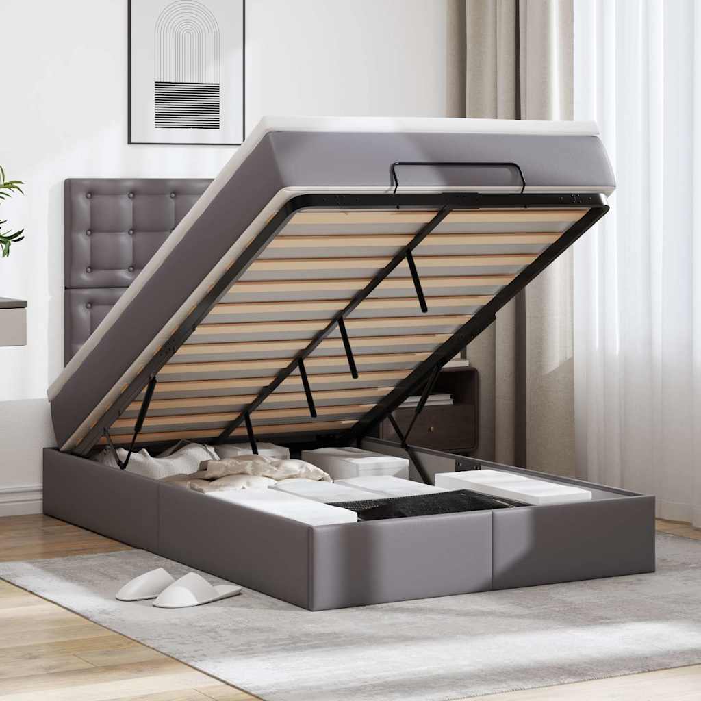 Οθωμανικό κρεβάτι με στρώμα Γκρι 120x190 cm Faux Leather - Pakobazaar