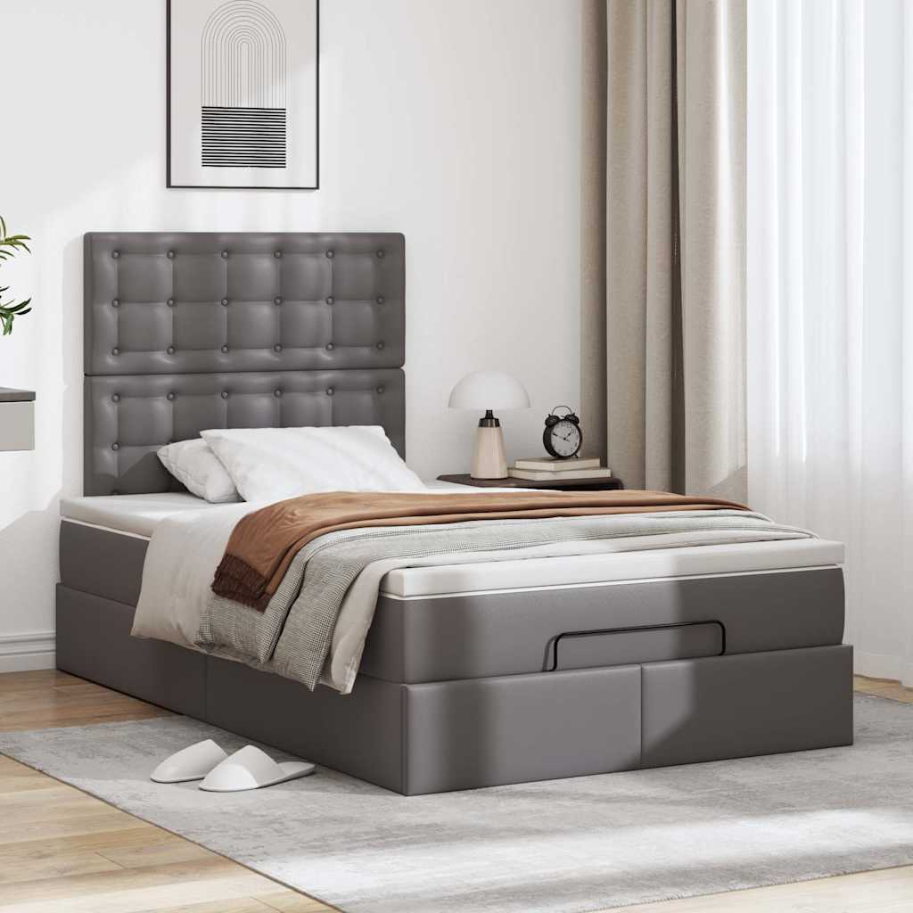 Οθωμανικό κρεβάτι με στρώμα Γκρι 120x200cm Faux Leather