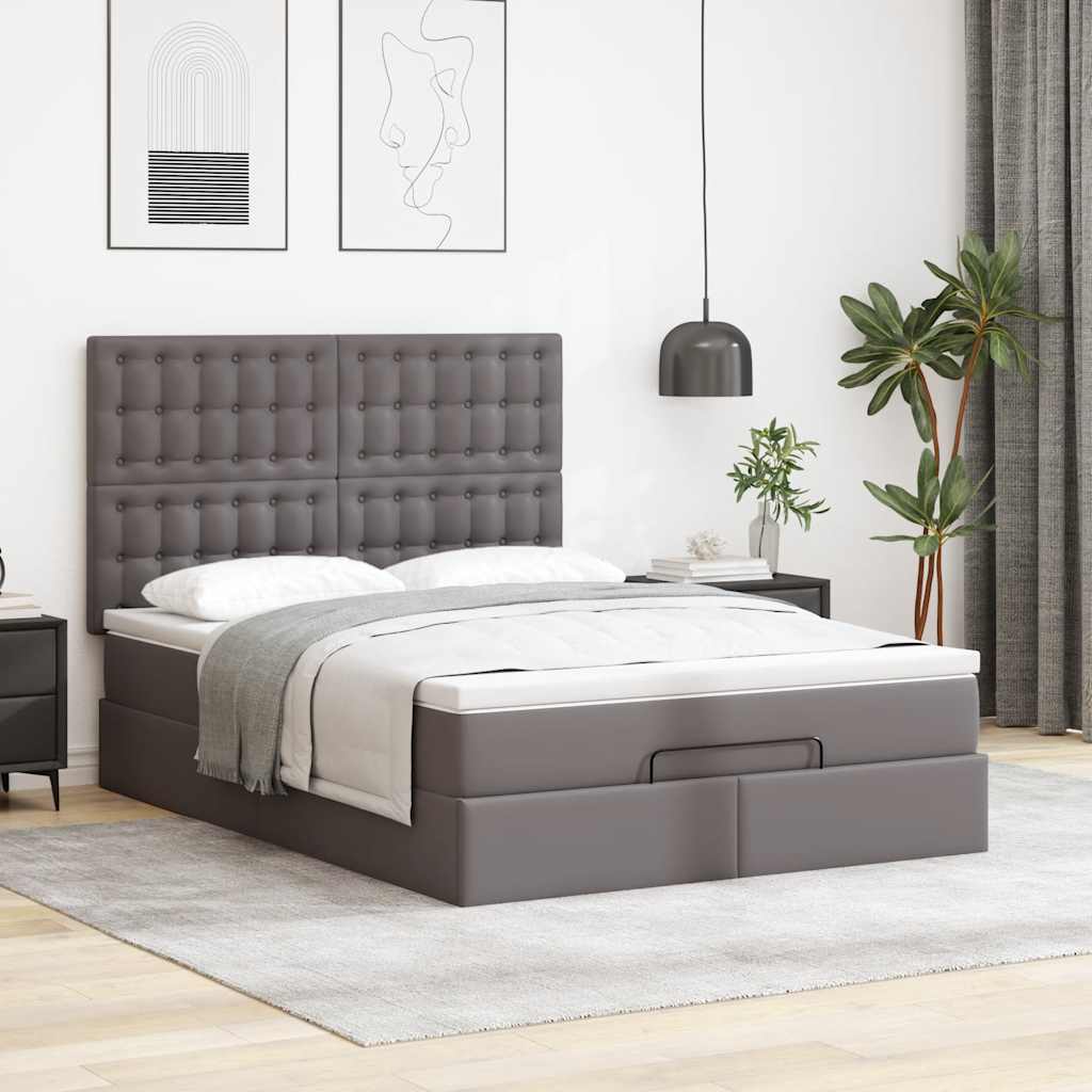 Οθωμανικό κρεβάτι με στρώμα Γκρι 140x200cm Faux Leather - Pakobazaar