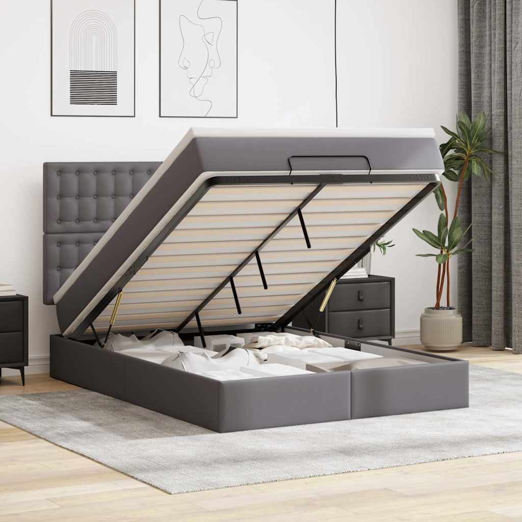 Οθωμανικό κρεβάτι με στρώμα Γκρι 140x200cm Faux Leather - Pakobazaar