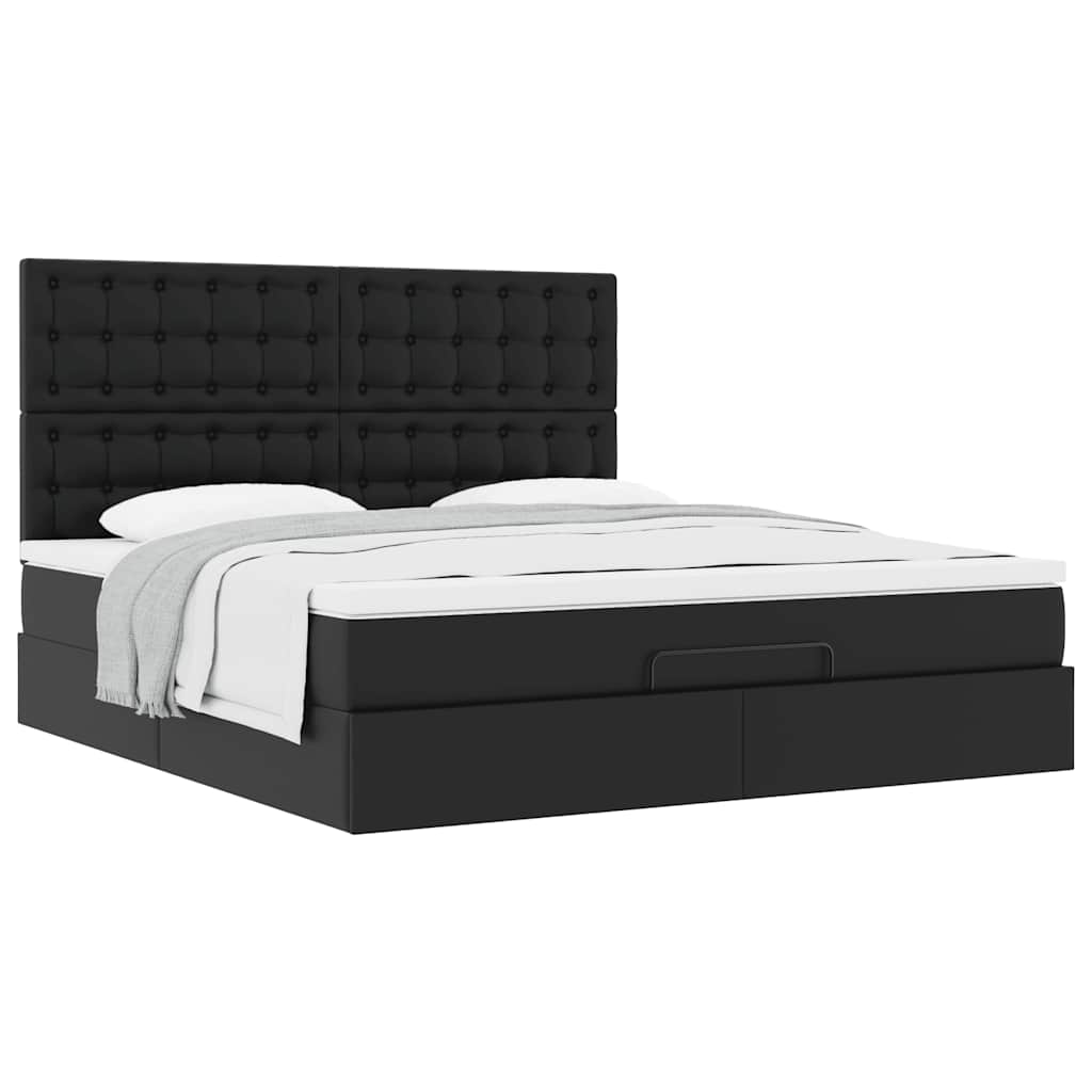 Οθωμανικό κρεβάτι με στρώμα Μαύρο 160x200cm Faux Leather - Pakobazaar