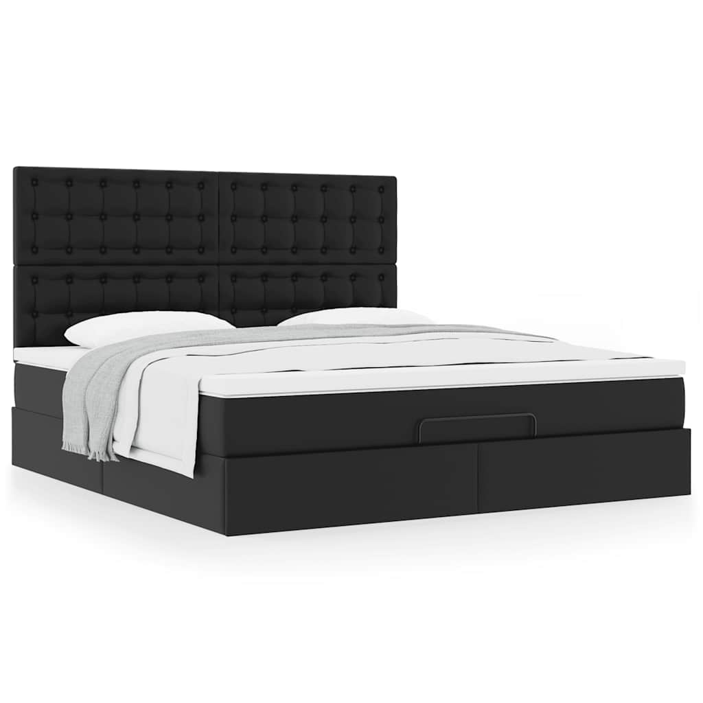 Οθωμανικό κρεβάτι με στρώμα Μαύρο 160x200cm Faux Leather - Pakobazaar