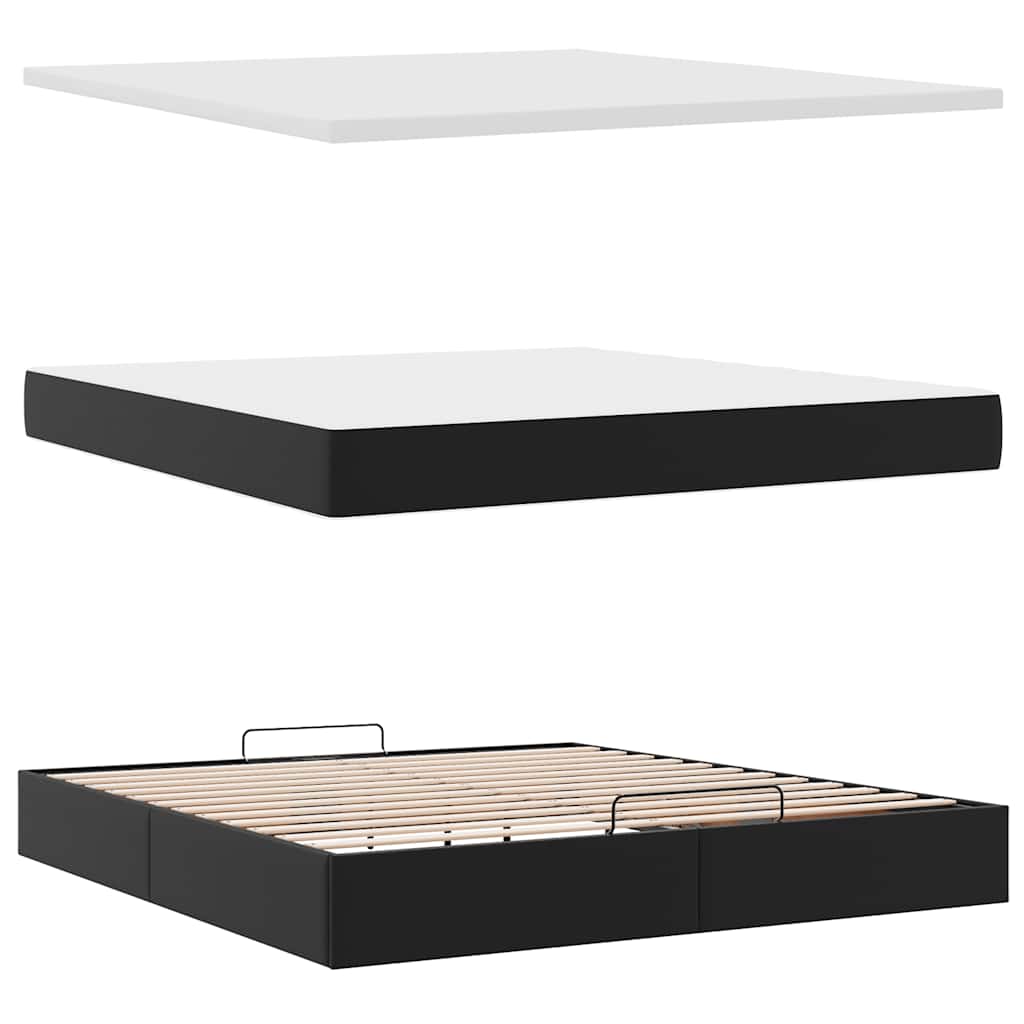Οθωμανικό κρεβάτι με στρώμα Μαύρο 160x200cm Faux Leather - Pakobazaar